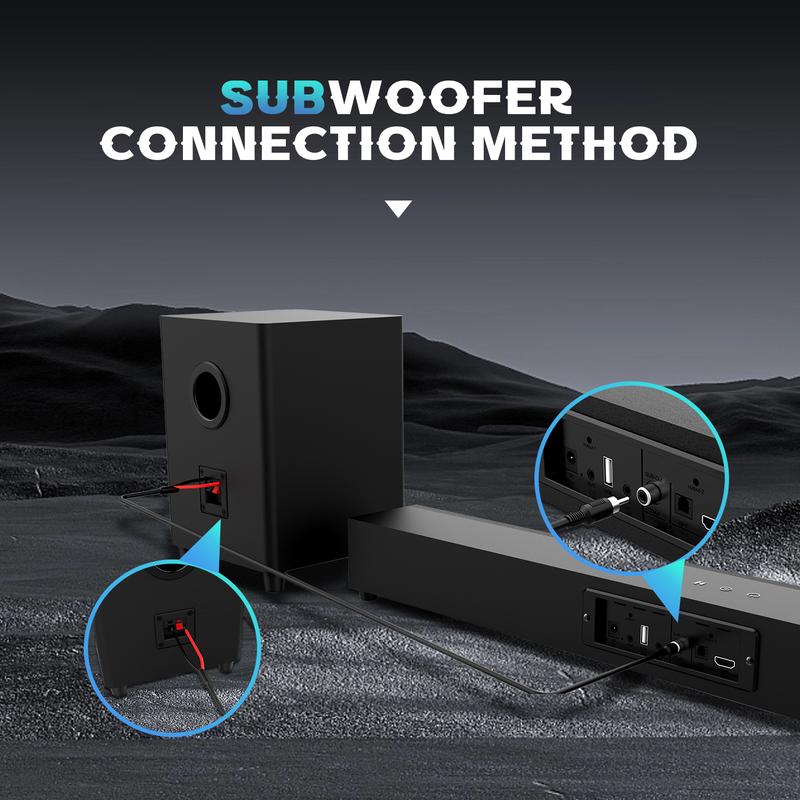 Bluetooth Soundbar With Subwoofer, 2.1 Heavy Bass Surround Sound System, TV Speaker, Home Theater Stereo, Bluetooth 5.0, AUX/USB/Optical/HD(ARC) Connection Audio Smartphone