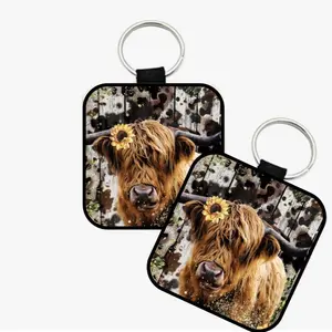 Highland Cow Print Keychain -Cow Design, Keyring Attachment, Cute Cow Theme