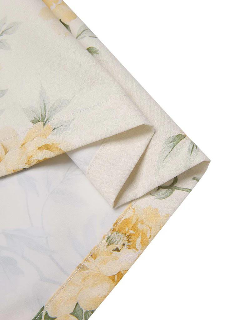 Yellow 1950s Boat Neck Antique Floral Dress Spring Vacation Womenswear Fitted Casual Sleeveless