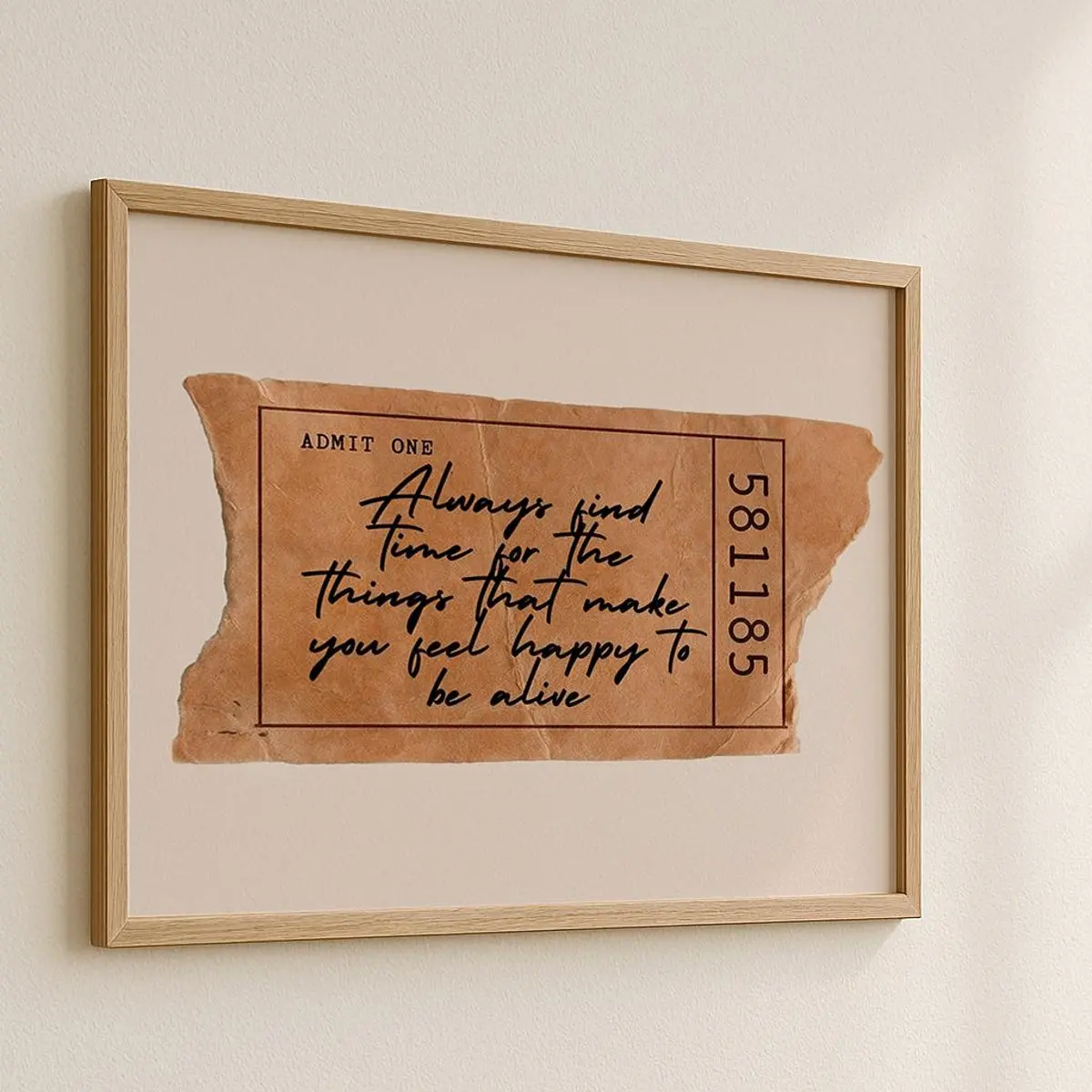 Vintage Ticket Style "Always Find Time" Quote Poster Print -  -Friendly  , Lightweight, Artistic Minimalist Positive Affirmation Retro Horizontal Wall Art   for Kid Room, Bathroom Home