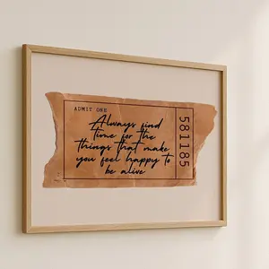 Always Find Time Quote Wall Art – Vintage Ticket Style Positive Affirmation Poster, Retro Aesthetic Horizontal, Room Decor, Un