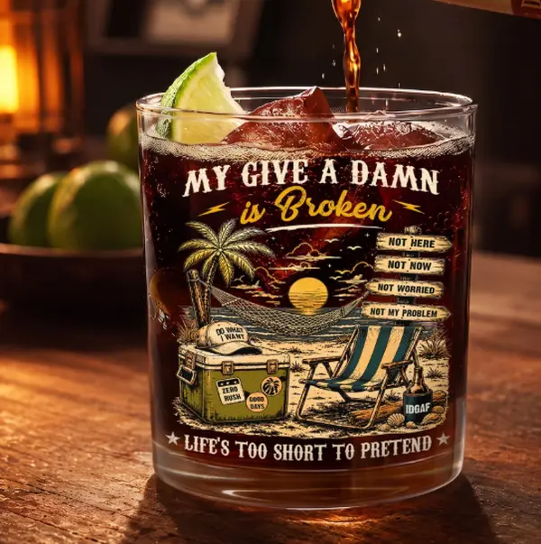 My Give A Damn Is Broken Personalized Glass, Happy Wedding, Friendship Whiskey Glass, State to State Engraved Bourbon Glass, Personalized Gift for Best Friend, Custom Name Rocks Glass, Friendship Gift, Birthday Gift,