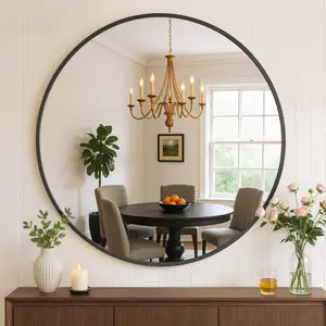 Black & Gold Round Wall Mirror — 20/24/30 Inch Circular Bathroom Mirror for Entryway, Living Room & Over-Sink Wall Decor