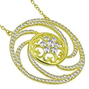 925 Sterling Silver Round Circle Clear CZ Large Statement Pendant Necklace, Birthday, Adults