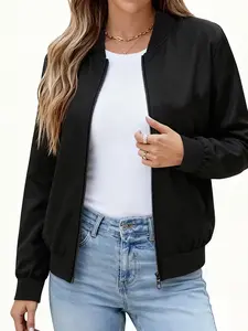 Women's Y2K Style Solid Color Jacket, Slim-Fit Zipper Outerwear, Polyester Material, Casual All-Season Coat, Perfect for Daily Wear