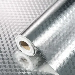 Durable Thick Kitchen Waterproof Oil-Resistant Aluminum Foil Wallpaper, Easy Clean Install Removable Self-Adhesive Countertop Sticker, Geometric Peel and Stick Wallpaper