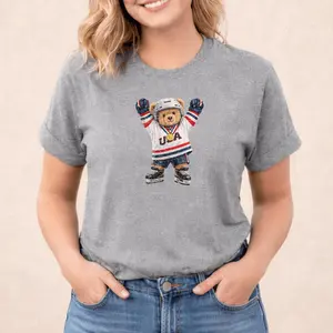 Adult Unisex USA Hockey Gold Medal Champions T Shirt, Olympic Teddy Bear