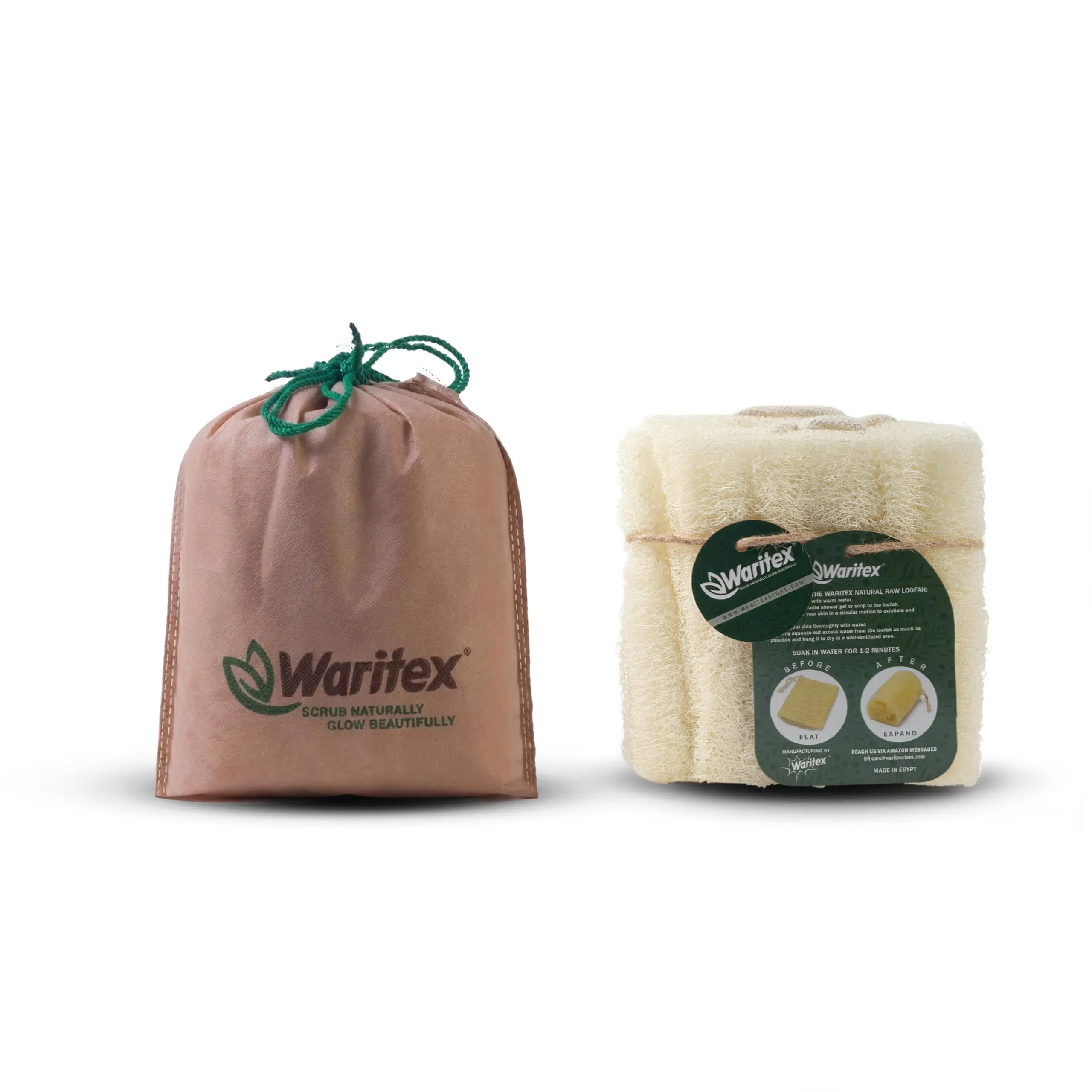 Waritex Premium Natural Egyptian Loofah Sponges, Made from 100% Natural Organic Material, Gentle Skin Exfoliation, and Full-Body Spa Experience – Eco-Friendly Loofah 2 Count (1 Pack)