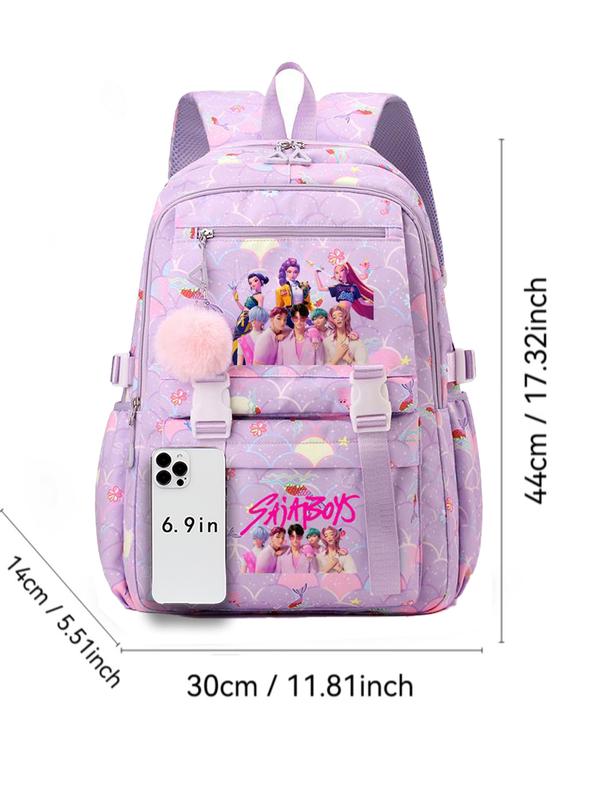 New K-Pop Demon Hunters Print Student Backpack, Fashion Casual Versatile Campus Style, Large Capacity Dual Shoulder Bag for Students, Cute Backpack