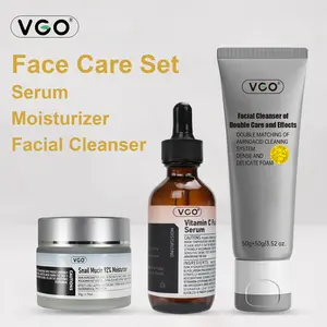 VGO Skin Care Set, with Snail Mucin 92%Moisturizer 1.76 Oz, Vitamin C Serum 1.01 0z &Dual-Tube Facial Cleanser 3.52 Oz, ComfortHydrate