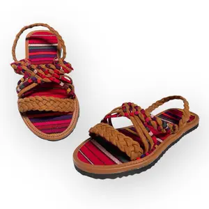 Guatemalan Sandalia Típica con Broche SCB8 Women's Summer Walking Shoes Traditional Woven Design Comfortable Fabric Sandals