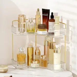 Corner Bathroom Countertop Organizer,  Trays for Counter, Makeup Organizers, Perfume Tray, Kitchen  Rack, (Clear, 2 Tiers)