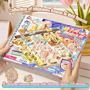 8 Theme Grid Miniature Scene Stickers Set, High Aesthetic with Positioning Lines, Fun Stress Relief 3D DIY Hand Account Decorative Decal Stickers