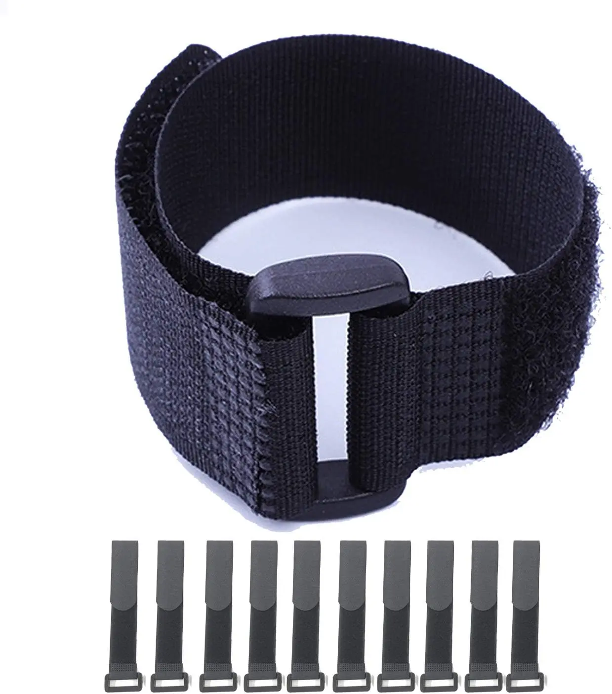 Fastening Hook and Loop  Straps,10Pack Black Self-Adhesive  Ties,Nylon Securing Straps with Buckles,Adjustable and  Cinch Straps for Cords Organized and Tidy(1" x 12")