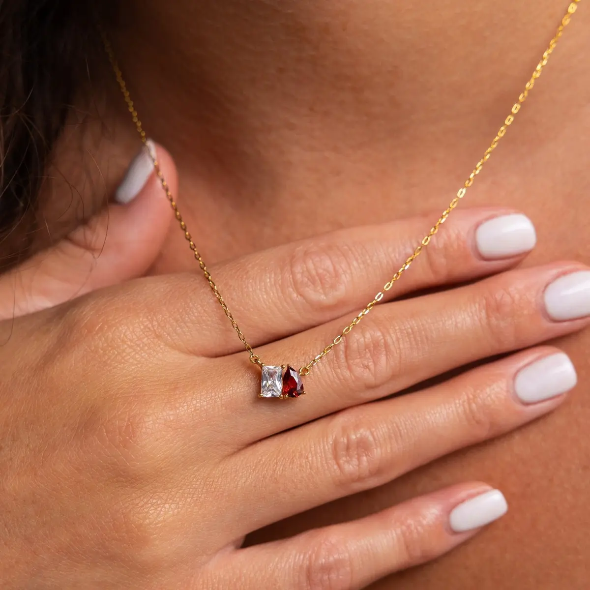 Toi Et Moi Gemstone Necklace By Caitlyn Minimalist • Emerald & Pear Cut Birthstone Necklace • Personalized Jewelry • Gifts For Mom • Nm140