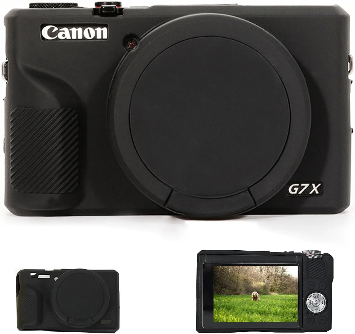 Synthetic Compact Camera Bag for Canon Powershot G7X Mark III Digital Camera - Snuggly Fit, Cut Out Design, Precise Cuts, Hot Shoe Compatibility, Detachable Cover, Shutter Release, Black Photography Accessory, Cleanable