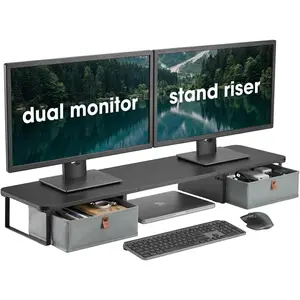 DuoStand Plus - 39" Dual  Riser for Desk with 2 Drawers -  & Steel Double  Stand with Storage - Desk Organizer Shelf for Desktop , Laptop, TV & Printer (Matte Black)