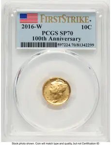 Modern Bullion Coins (2016-W 10C Mercury Dime 100th Anniversary Gold Centennial  FS Flag)