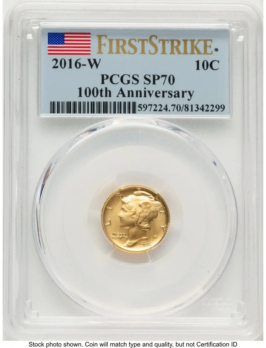 Modern Bullion Coins (2016-W 10C Mercury Dime 100th Anniversary Gold Centennial  FS Flag)