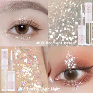 6Pcs Liquid Glitter Eyeshadow Eyeliner, Korean Makeup, Bling Under Eye Shadow, Shimmer Eye Make Up Valentine's Day Gift Set,Long Lasting,Quick Drying & Pigmented Loose Glitter Glue for Crystals Makeup, Cosmetic, Daily, Moisturizing