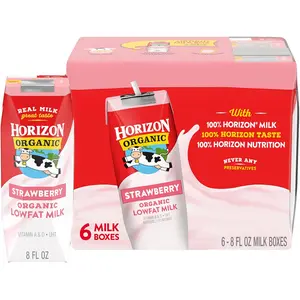 Horizon Organic Shelf-Stable 1% Low Fat Milk Boxes, Strawberry, 8 fl oz, 6 Pack