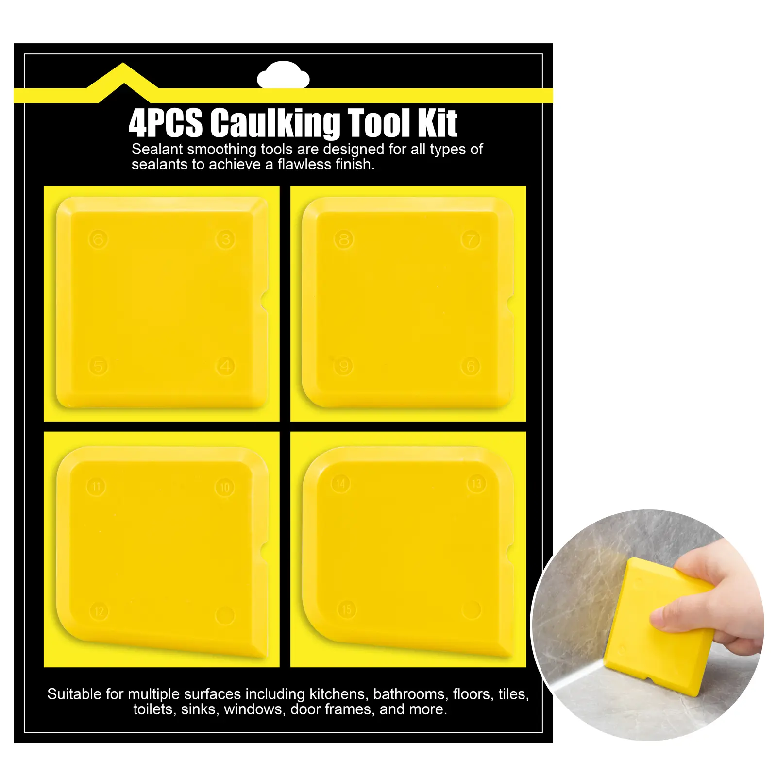 4 PCS Caulking Tool Kit Silicone Sealant Grout Finishing Tool for Kitchen Bathroom Floor Sealant Sealing Home
