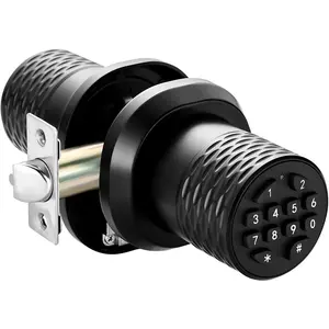 Door Knob with Keypad,  Keyless Entry Door Lock, 3s Auto Lock, Anti-Slip Handle, Anti-Peeping Password, Matte Black Door Knob