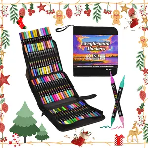120-Color Acrylic Paint Marker Set, 60pcs Acrylic Paint Marker Pens with 2 Brush Heads, Creative Coloring Markers for Rock, Wood, Canvas, Stone and Fabric, Art Supplies, Art Materials