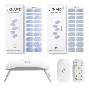 Manicure Kit with 2 Boxes of Semi-Permanent Nail Stickers, Portable UV Lamp, UV Gel Stickers, Easy Installation and Removal