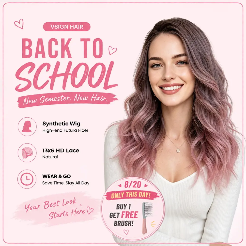 [Chloe] VSIGN Dusty Rose Pink Ombre Wavy Wig Brown Root Gradient 13×6 Lace Front Wig Glueless Beginner Friendly S/M Size Petite Head Friendly Wear Go Wig Synthetic Wig Soft Natural Looking Hair Easy Install Lightweight Comfortable Feminine Romantic Style