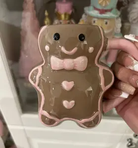 Pink gingerbread mug Drinkware Washable Washable Drink Ceramic Coffee