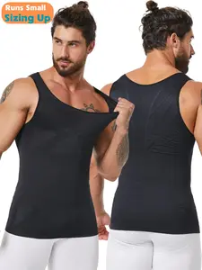 Men's Seamless Tight-Fit Underwear Tank Top, Daily Workout Fitness Vest, Casual Plain Design Body Shaper, Tight Sports Vest,Sizing Up