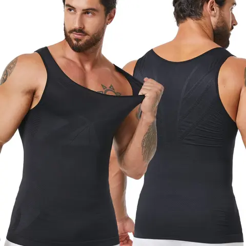 Men's Seamless Tight-Fit Underwear Tank Top, Daily Workout Fitness Vest, Casual Plain Design Body Shaper, Tight Sports Vest, Activewear Vest, Workout Clothing, Sport Vests, Sizing Up