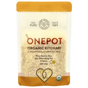 Pure Indian Foods OnePot, Organic Kitchari, White Basmati Rice, Split Yellow Mung Dal, & Spices, 125 g
