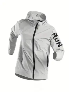 HOMUG Men’s Windproof Sports Jacket with Stand-Up Collar, Featuring Letter Prints, Made of Durable Fabric, Suitable for All Seasons and Outdoor Activities.