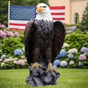 13" L x 24.4" H x 12.4" W Large Standing Bald Eagle Garden Statue, Hand-Painted American Eagle Sculpture, Indoor & Outdoor Lawn Courtyard Decor, Patriotic Themed Ornament