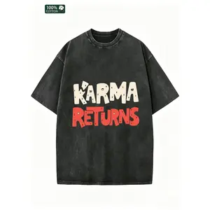 KARMA RETURNS Vintage Acid Washed Oversized T-Shirt Men - 100% Grunge Dripping Paint Crew Neck Tee, Fashion Casual Streetwear Summer Breathable Shirt, Trendy Distressed Top for Guys