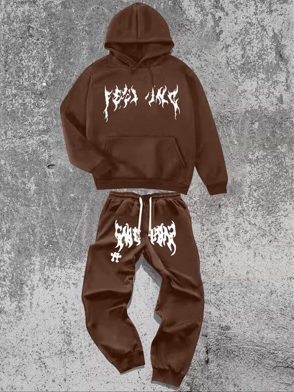 Men's Hoodie and Pants Set American Streetwear with Lightning Cross Print Stylish Casual Wear Featuring Slight Stretch and Detailed Pockets Black Trouser Longsleeves