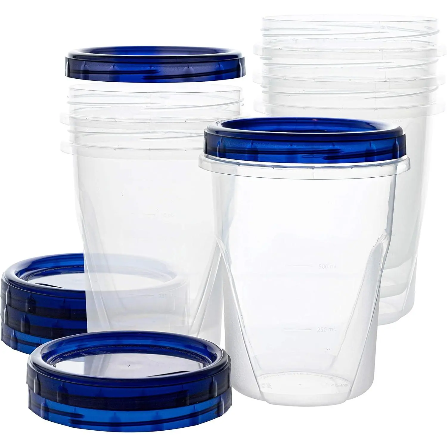 Storage Freezer Deli Containers Clear bottom With blue Top Twist on Lids , Stackable,[32 oz 6 Pack]