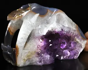 Amazing 7.2" Agate Amethyst Geode Carved Crystal Smilodon SABER-TOOTHED Tiger/Cat Skull