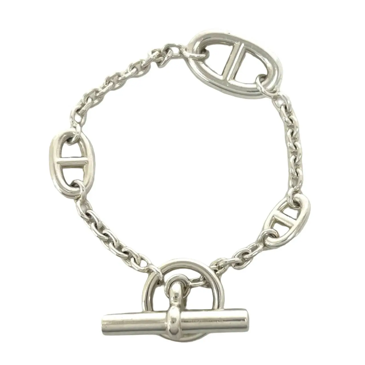 Pre-owned HERMÈS Sterling Silver 925 (Ag925) Small Leather Goods Hermes Chaine dAncre Farandole LG Silver Bracelet
