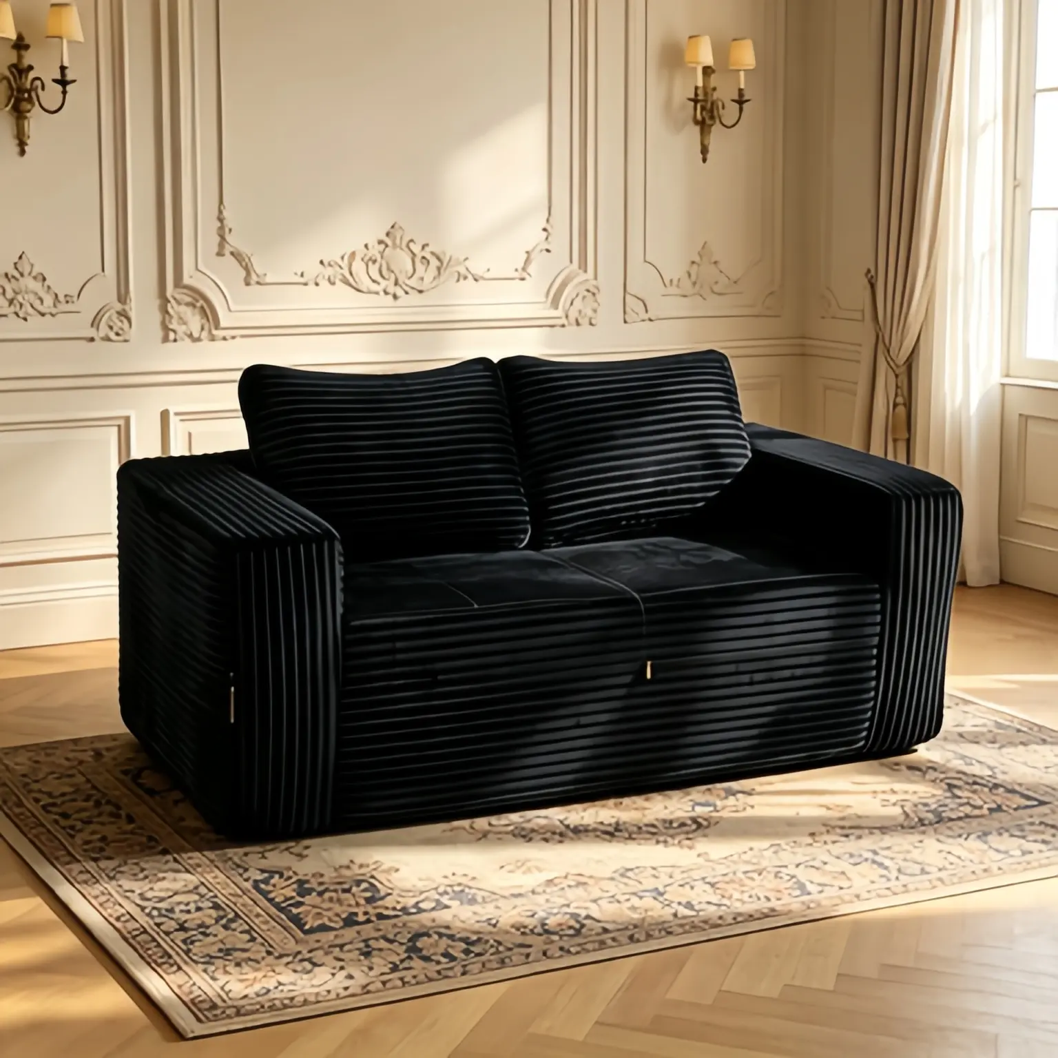 63-inch frameless compression sofa, high-density foam cushion, premium corduroy sofa, comfortable seating for bedrooms, offices, and small spaces