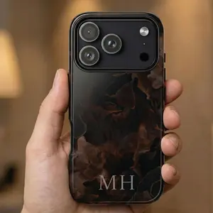 Dark Tortoiseshell Monogram Phone Case, Tough Phone Case Preppy for iPhone 17 16 15 14 13 12 11 Pro Max, Samsung S24 S23 S22 Ultra, Google