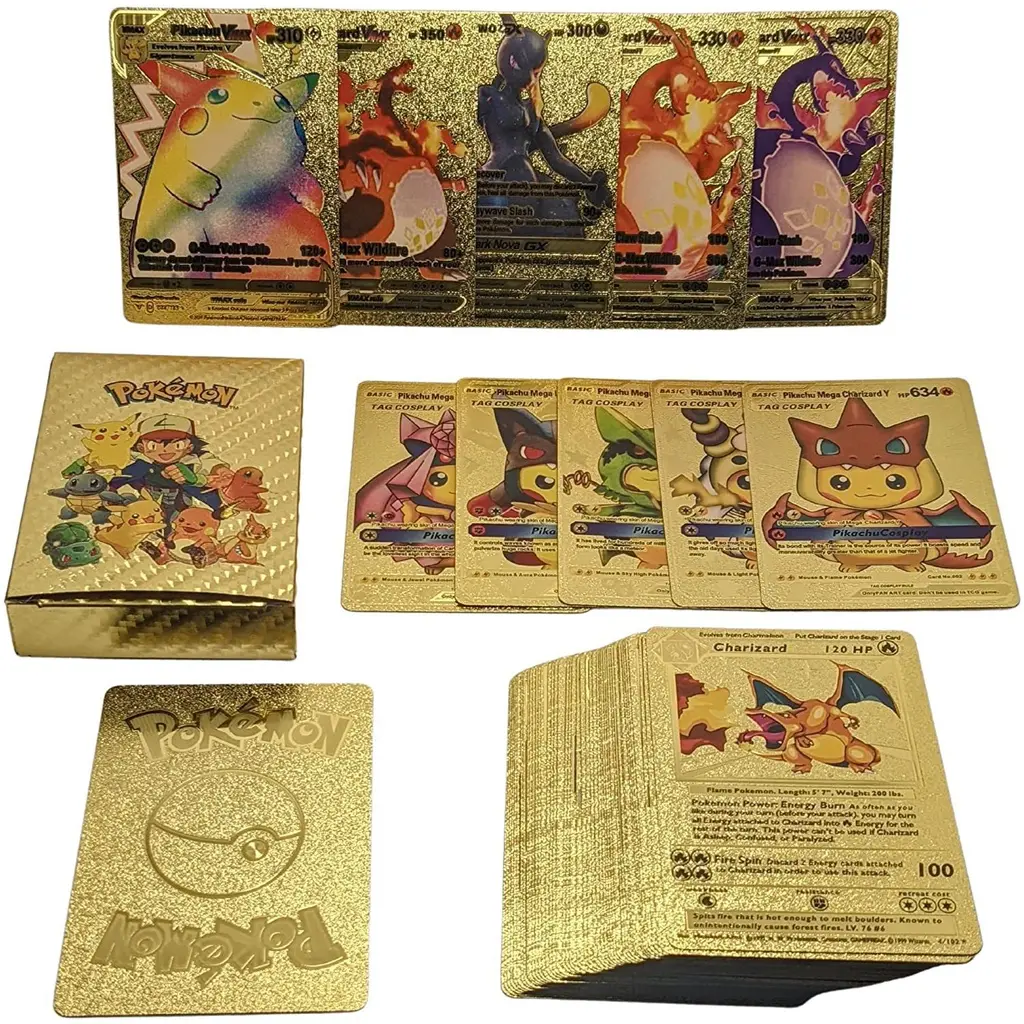 Pokmon Gold Metal Collectible Cards Set  Premium Foil Trading Cards with  Gift Box, Rare Designs for Fans, Kids & Collectors - TikTok Shop