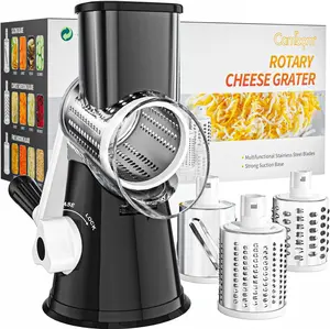 3-in-1 Rotary Cheese Grater & Vegetable Slicer – Hand Crank Shredder with Suction Base | Fast Kitchen Tool for Cheese, Veggies & Nuts