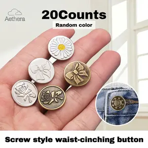 Aethera 20Pcs Metal Snap Jean Buttons TikTok Viral No Sew Adjustable Replacement Fasteners for Pants Jeans Skirts DIY Repair Random Styles Easy Install