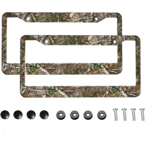 2 Pack Aluminum Hunting Camouflage License Plate Frames 2 Hole License Plate Holder with Screws