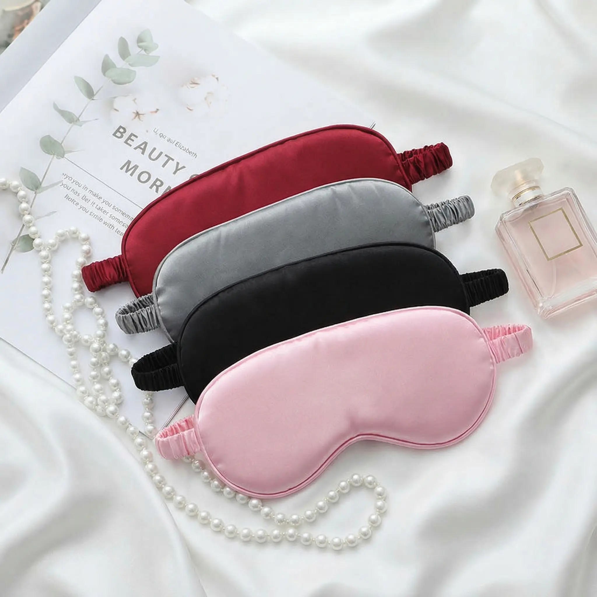 Soft Faux Silk Eye Mask in Dark Green & Apricot, Unisex Luxury Sleep Aid with Secure Strap, Perfect to Wear While Sleeping