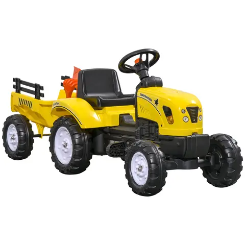 Aosom Kids Plastic Ride On Farm Tractor - Manual Pedal Ride On Machine, 77 lbs Capacity, Back Storage Trailer, Shovel, Rake, Horn, for Backyard Play, Age 3+