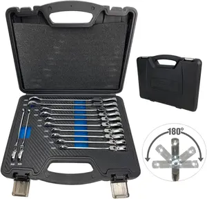 "GET IT NOW" 12pcs Flex Head Ratcheting Wrench Set, 8-19mm Metric Ratchet Combination Wrenches CrV Gear Ratcheting Wrench Wrench Set with Rugged Carrying Case